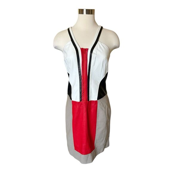 Helmet Lang Women’s Colorblock Sheath Dress Canvas Leather NWT Sz 4 RV $795 - Picture 1 of 8